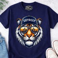 Detroit tiger sunglasses shirt navy graphic tee with city skyline reflection