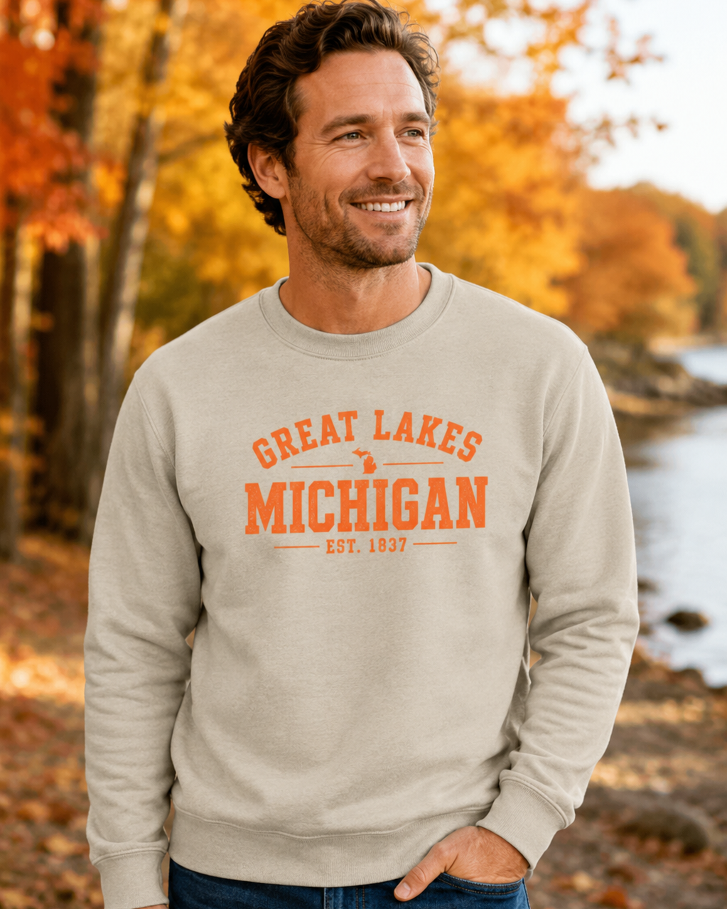Vintage Great Lakes Michigan Crewneck Sweatshirt – Distressed Unisex Fall Pullover