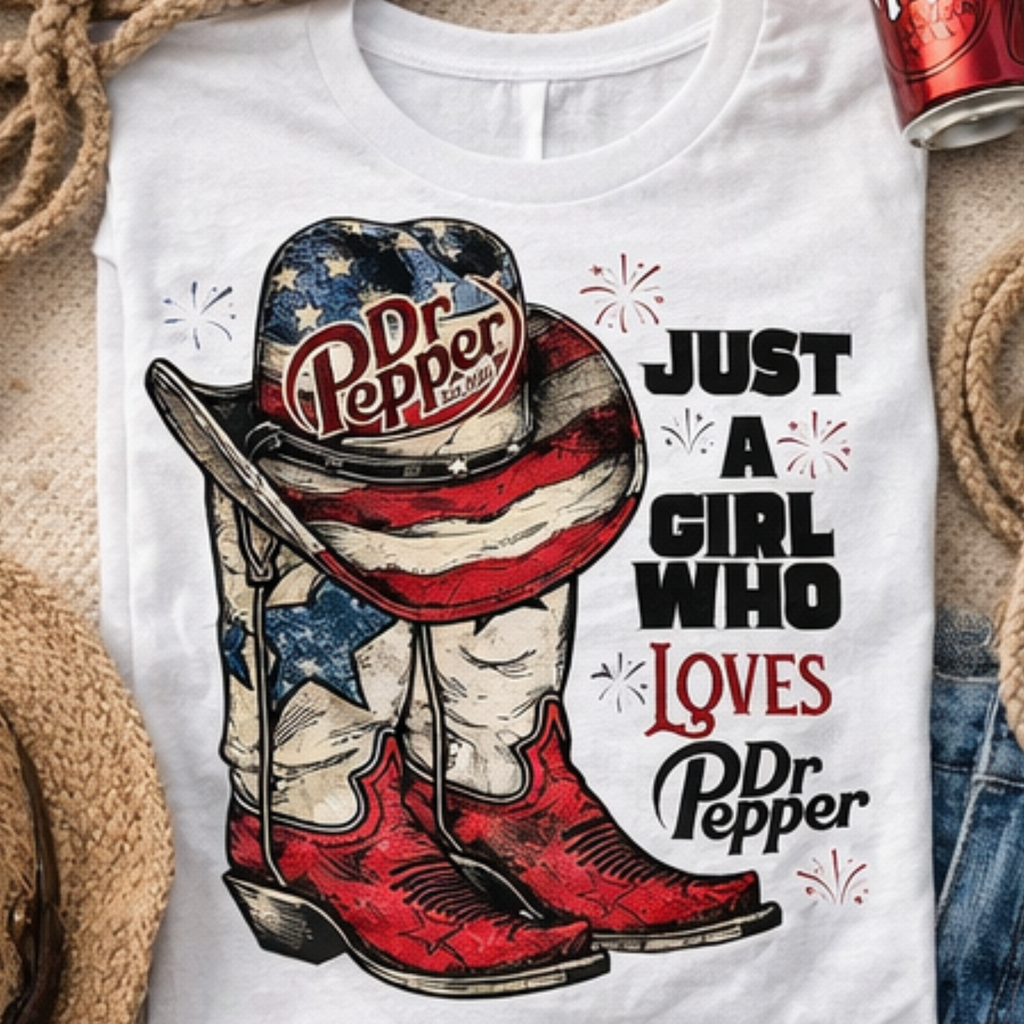 White t-shirt with Dr Pepper graphic and text on a textured surface