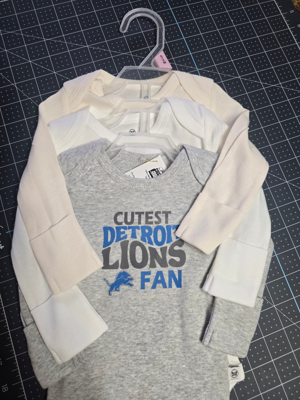 3 PC Detroit Lions Bodysuit Set